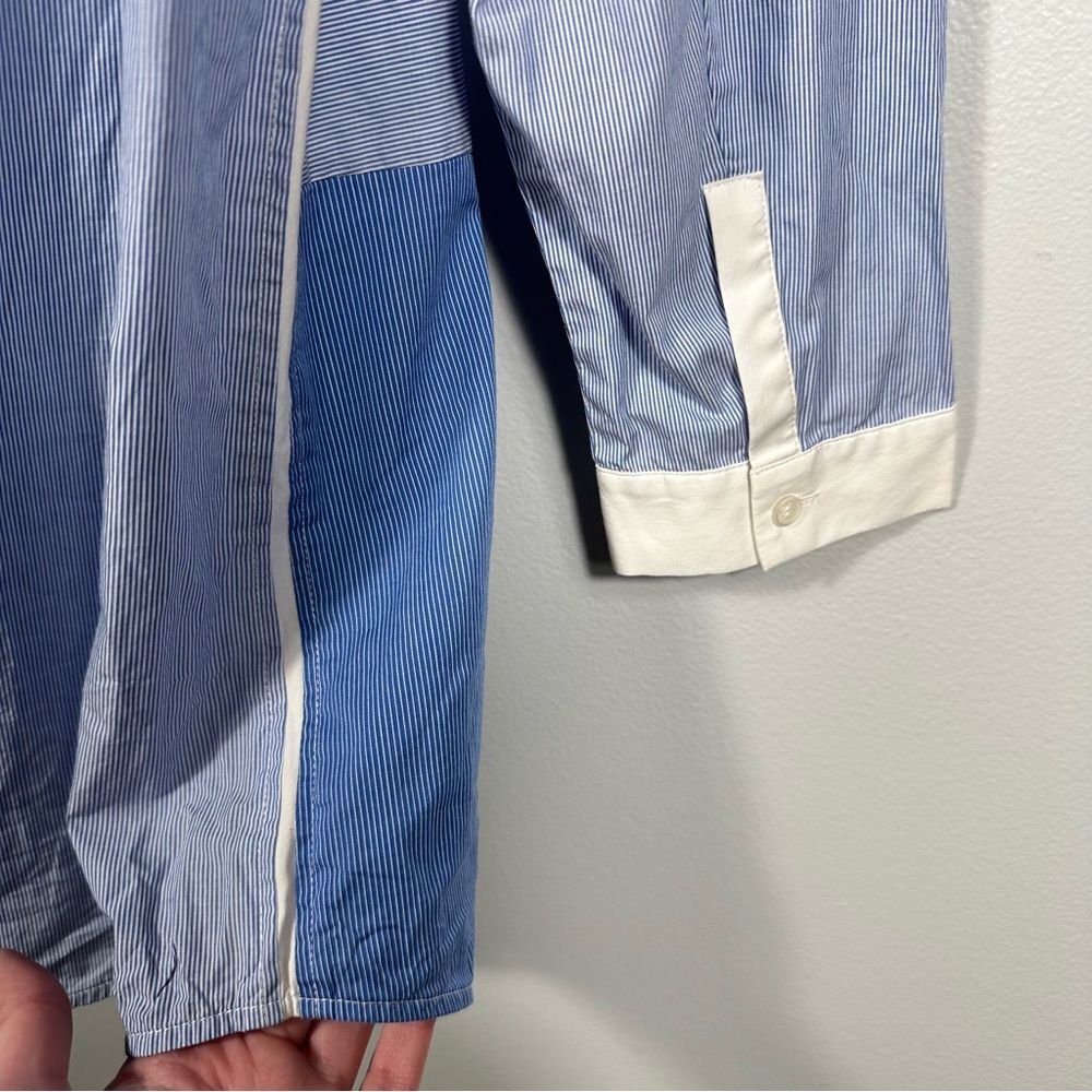 Lafayette 148 Blue White Pinstripe Chambray Colorblock Tunic Blouse Size Medium - Picture 5 of 15